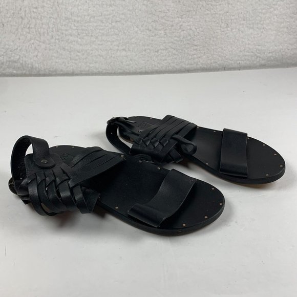 Anthropologie Beek Raven Gladiator Ankle Strap Sandal Women 6 Black Leather 7996 - Picture 1 of 9